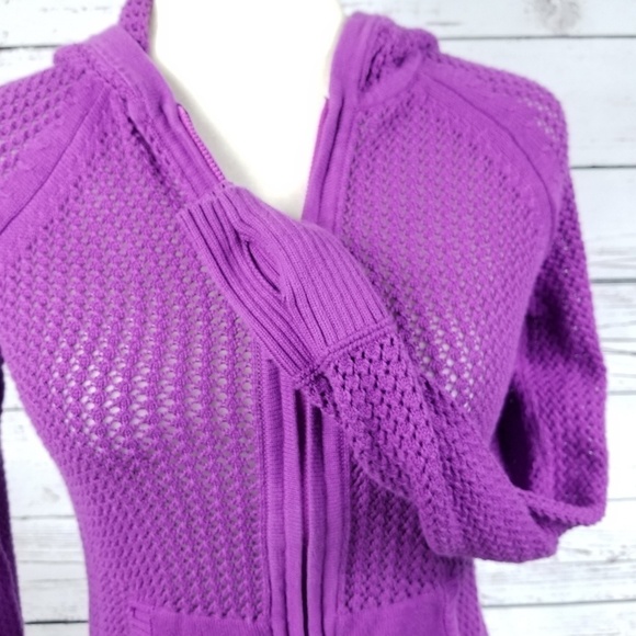 Athleta Sunscape purple zip up open knit hoodie sweater women's size S - Picture 3 of 9